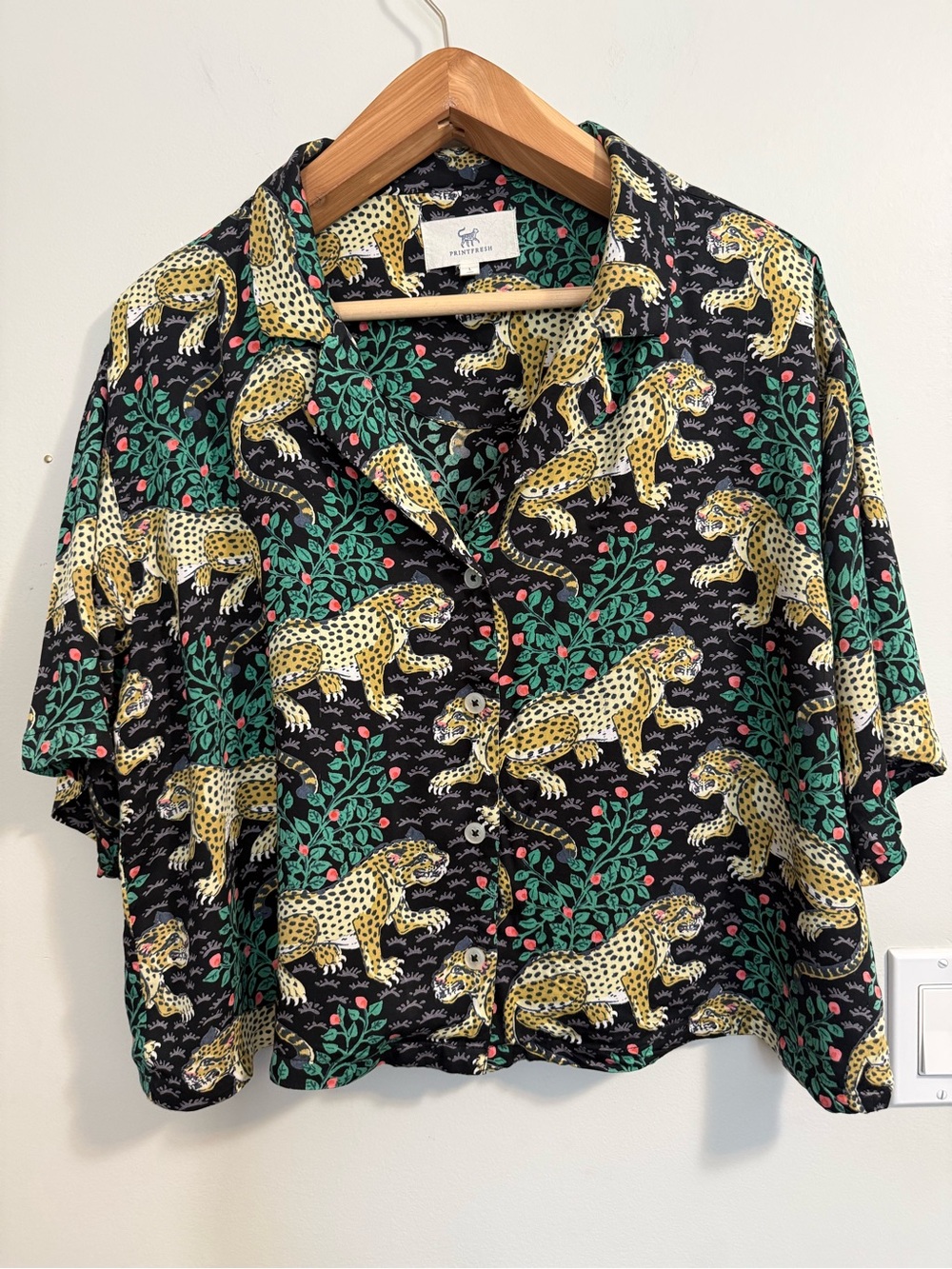 Printfresh Bagheera Leopard Print Short Sleeve Pajama Top Ecosatin